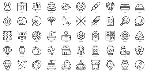 Set of thin line mid autumn festival Icons. Vector illustration