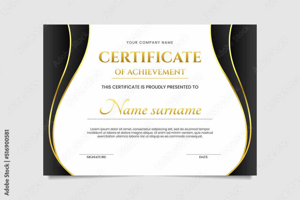 Vector black and gold certificate of achievement template design Stock ...