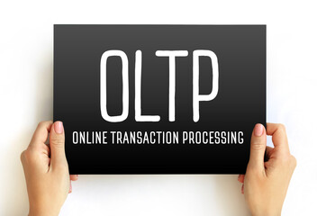 Poster - oltp - online transaction processing acronym text on card, abbreviation concept background