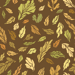 Wall Mural - Hand drawn imprints of leaves. Vintage floral seamless pattern. Autumn vector background for wrapping, fabric, scrapbooking or wallpaper.
