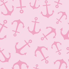 Poster - Cute pink anchor pattern, seamless vector pattern