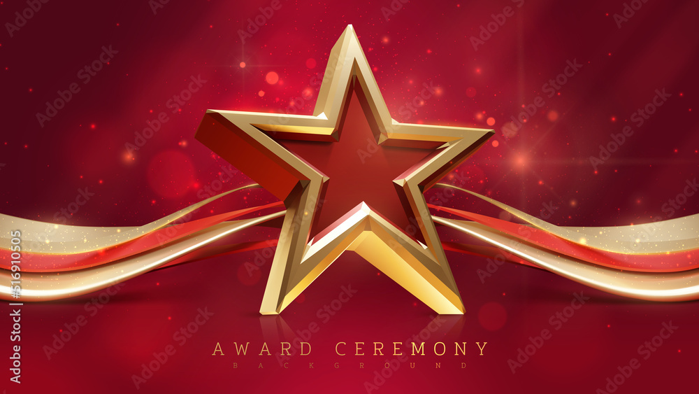 Award ceremony background with 3d star and gold ribbon decoration with ...
