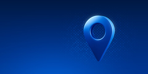 Fototapete - Blue location 3d icon pin on navigation map background with direction marker symbol gps pointer or discovery travel position mark place sign and global technology distance search address navigator.