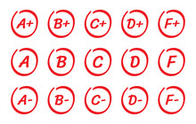 Grade Result (A, B, C And F) Vector Set. Exam Result Concept.
