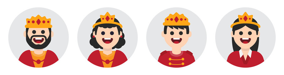 Wall Mural - King and queen avatar icon collection.