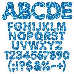 Aufkleber - Letters, numbers and symbols of sea water. Isolated objects on a white background.