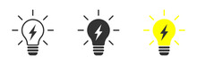 Lightning In Light Bulb Icon. Light Bulb Symbol With Lightning Bolt Inside. Vector Illustration.
