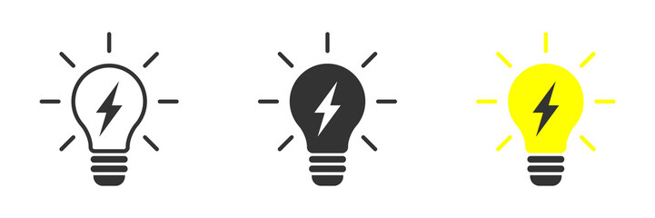 lightning in light bulb icon. light bulb symbol with lightning bolt inside. vector illustration.