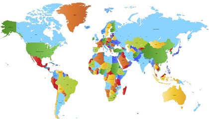  World map. Color vector modern. Silhouette map.	