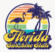 Florida the sunshine state badge vintage vector print for girl t shirt grunge effect in separate layer