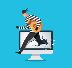 Poster - Hacker, thief hacking into a computer. vector illustration