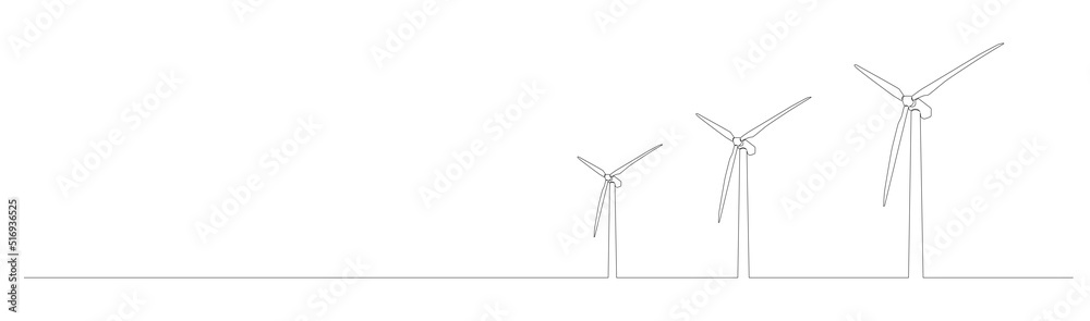 continuous single line drawing of wind turbines, renewable energy line ...