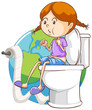 Kid sitting on toilet on earth icon