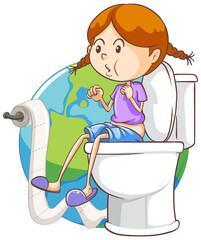 Sticker - Kid sitting on toilet on earth icon