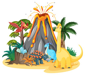 Sticker - Isolated prehistoric forest with dinosaur