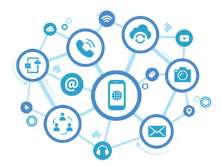 Fototapete - mobile communication, social media concept - vector illustration