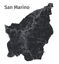 San Marino Map. Detailed Black Map Of San Marino Country Poster With Streets. Countryscape Urban Vector.
