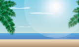 Fototapeta Fototapety z morzem do Twojej sypialni - Grafika nadmorskiego krajobrazu, plaża, morze, piasek oraz wakacje w ilustracji wektorowej