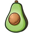 A half of fresh ripe green avocado fruit cartoon vector illustration
