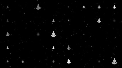 Poster - Template animation of evenly spaced yoga symbols of different sizes and opacity. Animation of transparency and size. Seamless looped 4k animation on black background with stars