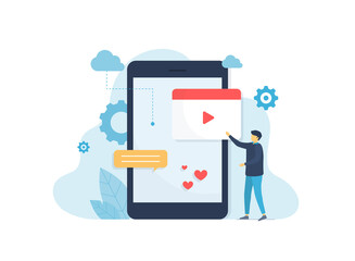 flat vector design social media marketing strategy concept with developer team working concept	
