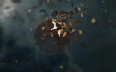 Wall Mural - 3d render of planet explosion. 5k realistic science fiction art. elements of image provided by nasa