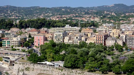 Canvas Print - Aerial 4k footage from Old Venetian Fortress in Corfu, Corfu Island, Greece