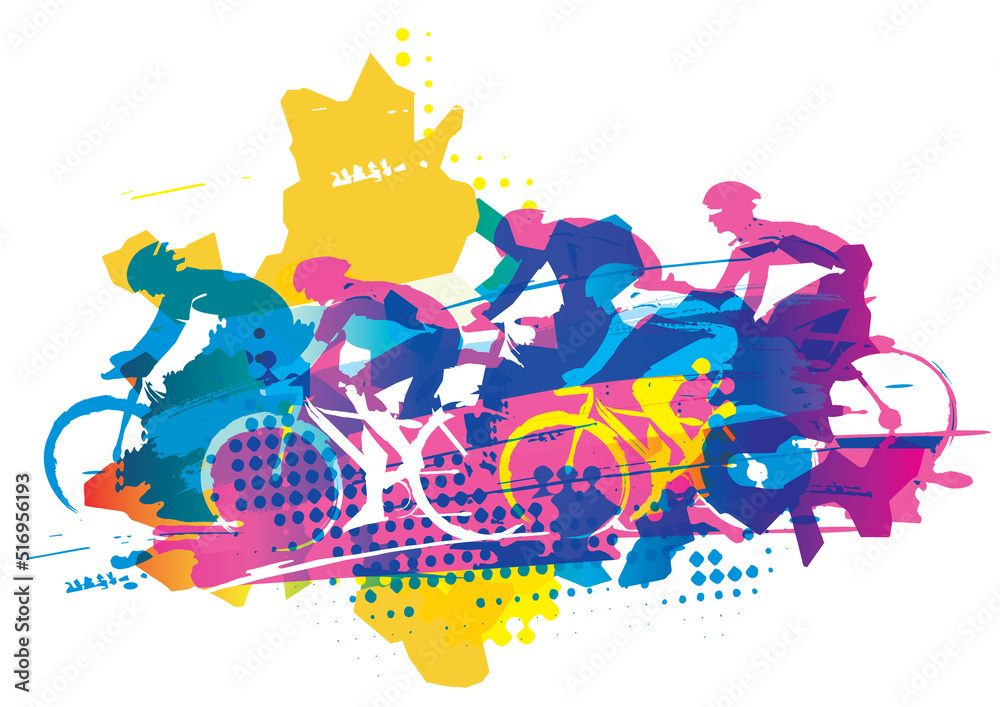 Vetor Cycling race, grunge background. Expressive stylized drawing of a ...