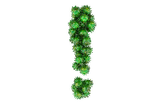 Exclamation mark from green viruses. 3D rendering