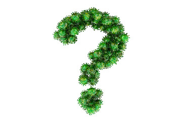 Poster - Question mark from from green viruses. 3D rendering