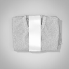 Wall Mural - Folded grey t-shirt with label, mockup, 3d rendering