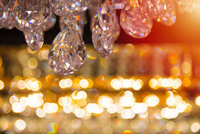 Beautiful Crystal Chandeliers Warm Light Reflecting Through Brushed Czech Glass Crystals Hanging
