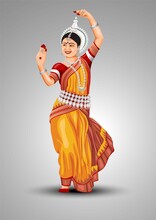 Odissi Indian Traditional Dress Of Orissa With Cultural Dance By Cute Girl. Vector Illustration