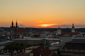 Sticker - the city of Prague seen from the top of a belfry at sunset