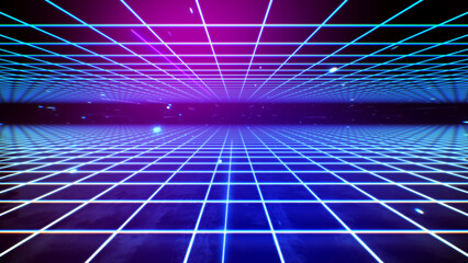 Wall Mural - Futuristic sci-fi technology grid 80s background, 3d rendering.