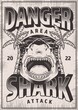 Shark danger monochrome posterer vintage