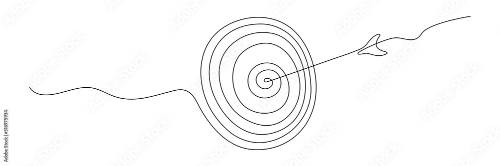 Target with arrow continuous line drawing. Hand drawn linear goal ...