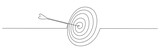 Fototapeta  - Target with arrow continuous line drawing. Hand drawn linear goal circle. Vector illustration isolated on white.
