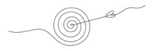 Target With Arrow Continuous Line Drawing. Hand Drawn Linear Goal Circle. Vector Illustration Isolated On White.