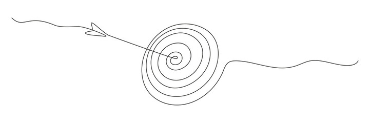 Poster - target with arrow continuous line drawing. hand drawn linear goal circle. vector illustration isolat