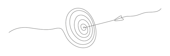 Poster - target with arrow continuous line drawing. hand drawn linear goal circle. vector illustration isolat
