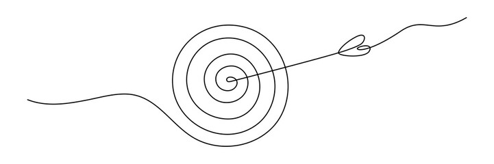 Poster - target with arrow continuous line drawing. hand drawn linear goal circle. vector illustration isolat