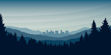 Forest Mountain City Landscape Vector Travel Background
