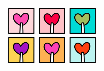 Sticker - Heart tree hand drawn vector icon logotype in cartoon doodle style