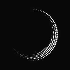 Wall Mural - White halftone dotted lines in semi circle form. Vector illustration.  Trendy design element for frame, moon logo, tattoo, sign, symbol, web, prints, posters, template, pattern and background