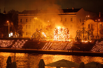 Autumn Equinox, marking the beginning of the astronomical autumn is celebrated in Vilnius by burning wooden sculptures on the Neris embankment near the King Mindaugas Bridge.