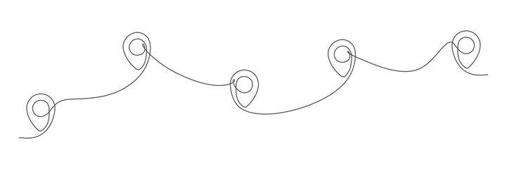 Poster - Location pointers continuous one line drawing. GPS navigation line route. Vector illustration isolated on white.