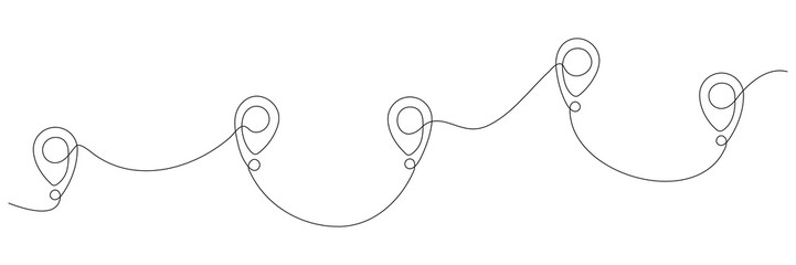 Poster - Location pointers continuous one line drawing. GPS navigation line route. Vector illustration isolated on white.
