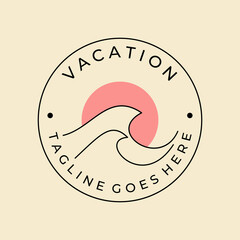 Wall Mural - ocean vacation wave badge logo line emblem vector illustration design