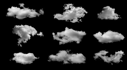 Wall Mural - White clouds set isolated on black background